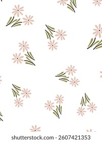 Pink flowers and leaves pattern on white background, illustrations vector, aesthetic for wallpaper, wall decor, templates covers, art prints. Aesthetic