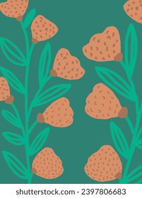 Pink flowers and leaves patterns on green background for web banner, business presentation, branding package, fabric print, wallpaper, social media post, doodle, notes, book covers, wall decor.