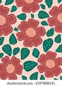 Pink flowers and leaves patterns on pink background for web banner, business presentation, branding package, fabric print, wallpaper, social media post, doodle, notes, book covers, wall decor.