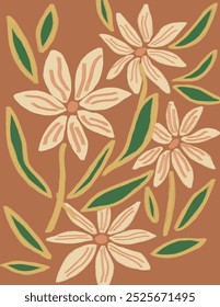 Pink flowers and leaves patterns on pink background for web banner, branding package, fabric print, wallpaper, social media post, doodle, notes, book covers, wall decor.