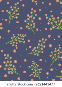 Pink flowers and leaves patterns on purple background for web banner, branding package, fabric print, wallpaper, social media post, doodle, notes, book covers, wall decor.