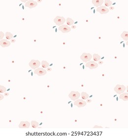 pink flowers with leaves seamless pattern , vector , illustration