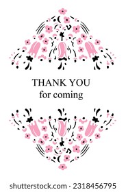 Pink flowers and leaves. Vector floral poster template. Bouquet. Hand drawn artistic illustration.