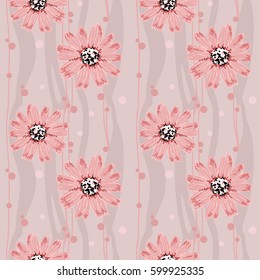 Pink flowers on abstract pattern