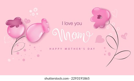 Pink flowers on a pink background. A creative design concept for celebrating Mother's Day. Mother's Day greeting card on a background of flowers.