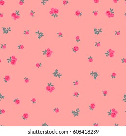 Pink flowers on a pink background. Rose buds. Seamless pattern repeat. 
