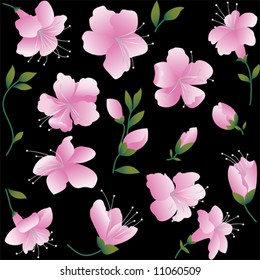 Pink flowers on  black background. Seamless figure.