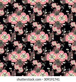 pink flowers on a black background seamless pattern