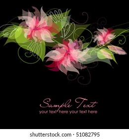 Pink Flowers on Black Background