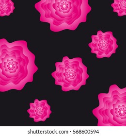 Pink flowers on black background. Vector illustration.