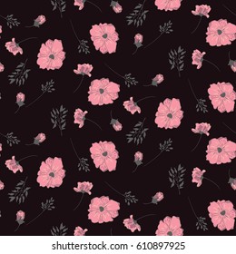 Pink flowers on a black background.  floral pattern on a white background.  wallpaper seamless  flower pattern.   graphic print