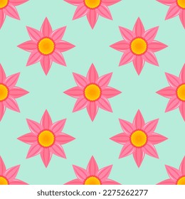 Pink flowers on blue background seamless floral pattern. Vector illustration.