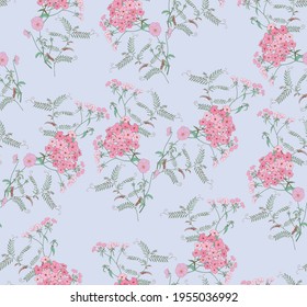 Pink flowers on a gray background. Seamless vector pattern for fabric and wallpaper.
