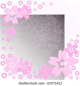 pink flowers on a gray gradient background with scratches