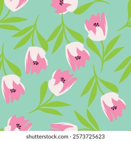 Pink flowers on light color background for fabric textile wallpaper gift wrapping paper.