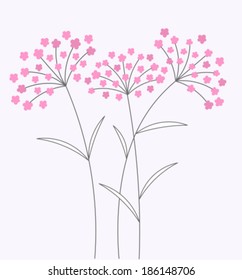 Pink flowers on long stems. Vector illustration