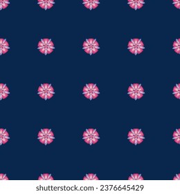 Pink flowers on a navy background, classic Foulard pattern. For textile, packaging, wrapping, DIY projects.
