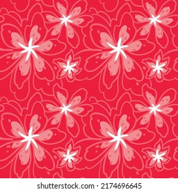 Pink flowers on a red background. Seamless pattern for fabric, wrapping, textile, wallpaper, apparel. Vector.