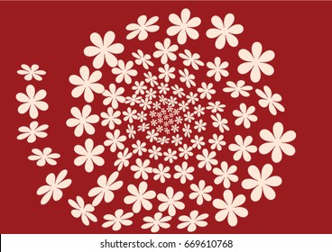 Pink flowers on a red background