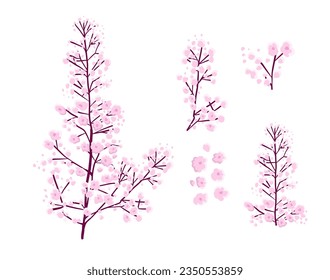 Pink flowers on a twig object. Vector illustration