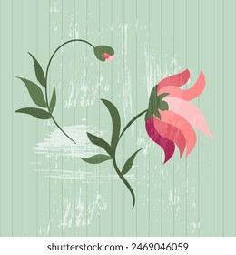 Pink flowers on a vintage textured green background.
Floral vector illustration for greeting cards, wedding invitations, social media and more design.