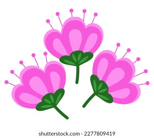 Flores rosas sobre fondo blanco. Ilustración vectorial.