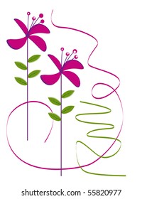 The pink flowers on a white background. Vector illustration