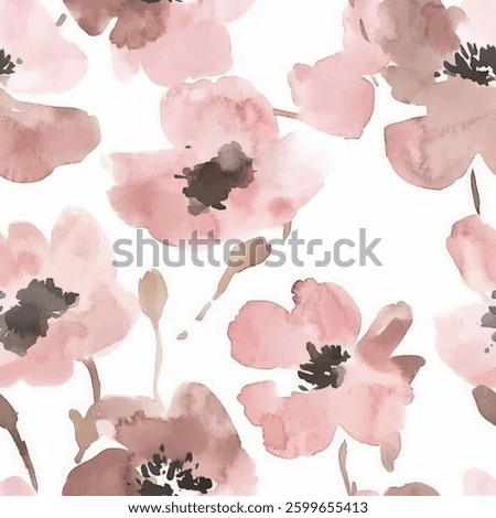 Pink flowers on a white background, watercolor flower seamless pattern. Watercolor print in rustic vintage style, textile or wallpaper.