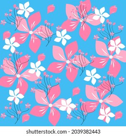 Patrón De Flores Rosa En El Fondo Azul 