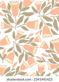 rosafarbene Blumen mit den Blättern auf weißem Hintergrund. Illustrationen, Vektorästhesie für Tapeten, Wanddekor, Vorlagenabdeckungen, Kunstdrucke