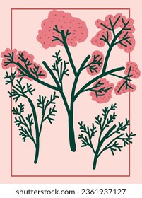 Pink flowers pattern with leaves on pink background, aesthetic for wallpaper, wall decor, templates covers, art prints