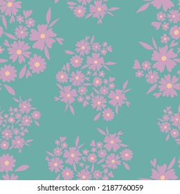 Pink flowers pattern on green background