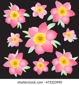 Pink flowers pattern. Retro Abstract background. Floral pattern, floral texture, folk background. Flowers decor. Vintage flowers folk. Vector illustration. Art, Print, Fashion, Textile, Web design.