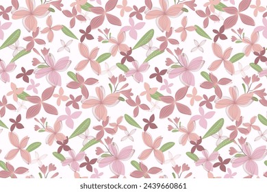 Pink flowers pattern seamless background border. Pink peach cherry blossom flowers vector illustration.