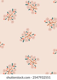 Rosa Blumen Muster und Blätter auf nackten Hintergrund für Geschäftspräsentation, Branding-Paket, Stoffdruck, Tapete, Social-Media-Post, doodle, Notizen, Buchumschläge, Wanddekoration.