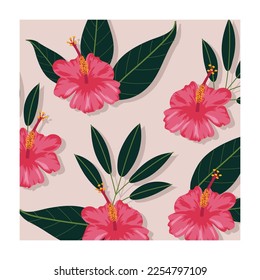 pink flowers plants tropical pattern editable background Free Vector Image