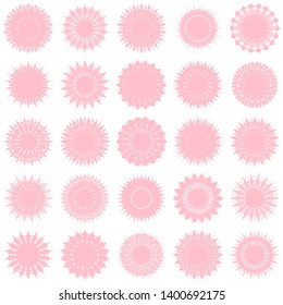 Pink Flowers / Pseudo-Snowflakes on white background. Sharp set of 25 items. 18 (eighteen) angles. - Vector