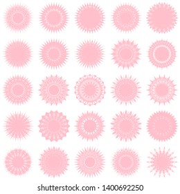 Pink Flowers / Pseudo-Snowflakes on white background. Sharp set of 25 items. 18 (eighteen) angles. - Vector