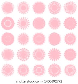 Pink Flowers / Pseudo-Snowflakes on white background. Sharp set of 25 items. 18 (eighteen) angles. - Vector