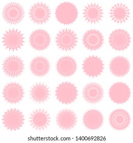 Pink Flowers / Pseudo-Snowflakes on white background. Sharp set of 25 items. 18 (eighteen) angles. - Vector
