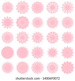 Pink Flowers / Pseudo-Snowflakes on white background. Sharp set of 25 items. 12 (twelve) angles. - Vector