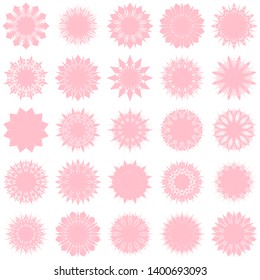 Pink Flowers / Pseudo-Snowflakes on white background. Sharp set of 25 items. 12 (twelve) angles. - Vector