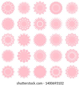 Pink Flowers / Pseudo-Snowflakes on white background. Sharp set of 25 items. 12 (twelve) angles. - Vector