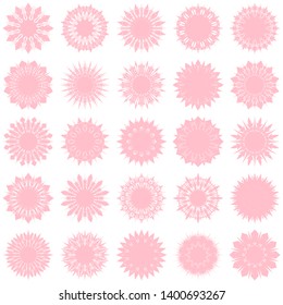 Pink Flowers / Pseudo-Snowflakes on white background. Sharp set of 25 items. 12 (twelve) angles. - Vector