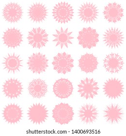 Pink Flowers / Pseudo-Snowflakes on white background. Sharp set of 25 items. 11 (eleven) angles. - Vector