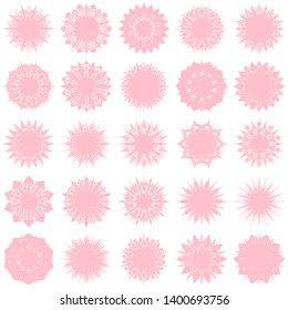 Pink Flowers / Pseudo-Snowflakes on white background. Sharp set of 25 items. 10 (ten) angles. - Vector