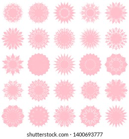 Pink Flowers / Pseudo-Snowflakes on white background. Sharp set of 25 items. 10 (ten) angles. - Vector