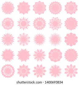 Pink Flowers / Pseudo-Snowflakes on white background. Sharp set of 25 items. 10 (ten) angles. - Vector