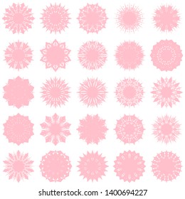 Pink Flowers / Pseudo-Snowflakes on white background. Sharp set of 25 items. 10 (ten) angles. - Vector