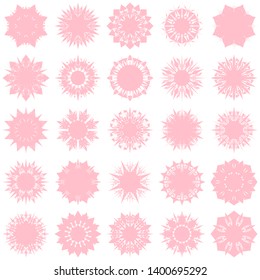 Pink Flowers / Pseudo-Snowflakes on white background. Sharp set of 25 items. 8 (eight) angles. - Vector